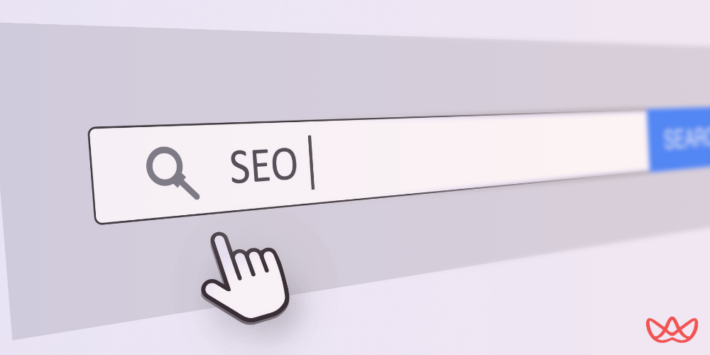 Search bar with SEO term and cursor pointer illustrating why outsourcing SEO can fail.