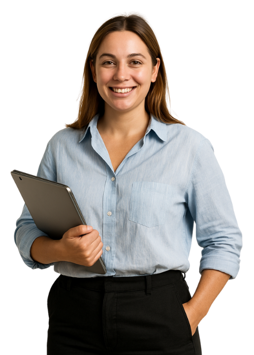 An e-commerce SEO specialist smiling to the camera.